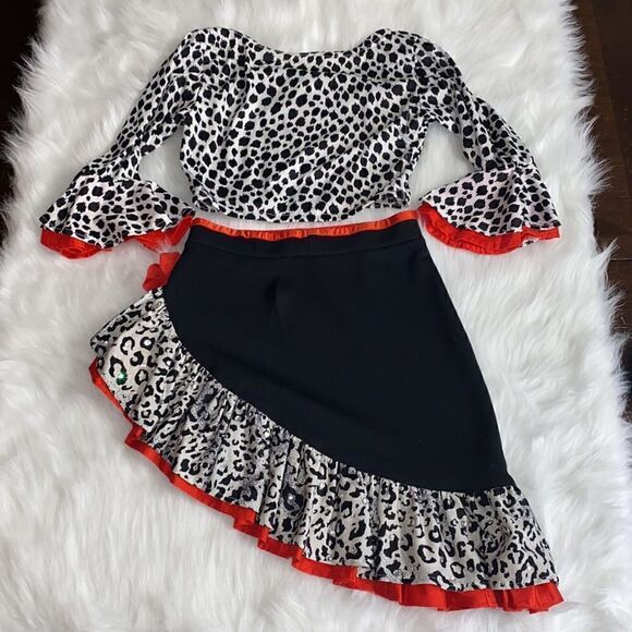 Dance Costume Latin Style Black/Red/White Animal Print Size Small - Picture 2 of 13